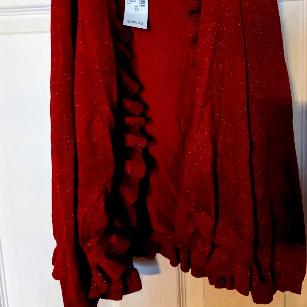 Roz & Ali Red Cropped Sparkle Cardigan